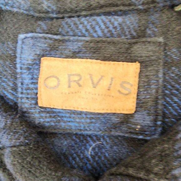 Orvis Men's Blue Size Large Plaid Heavyweight Flannel Shirt Jacket Shacket Hand - Picture 7 of 7